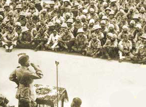 Subhas Chandra Bose addressing the Indian National Army