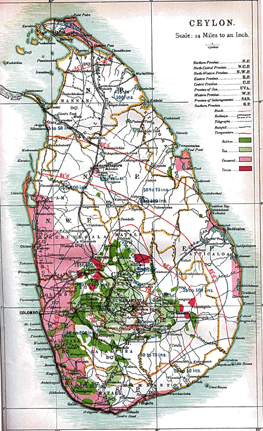British Map of Ceylon - 1912