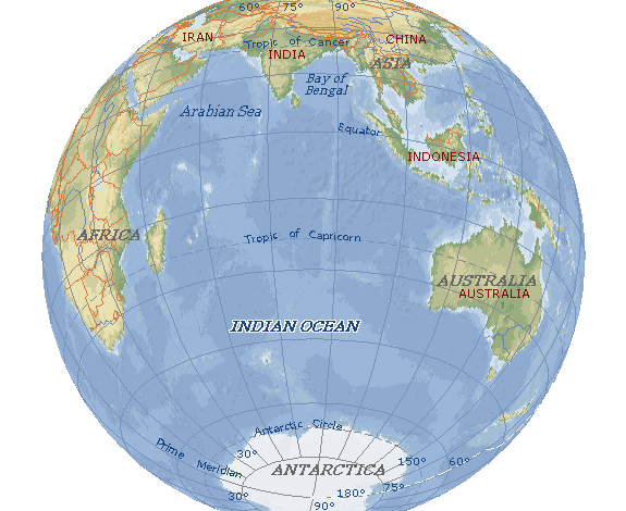 Indian Ocean Globe Map