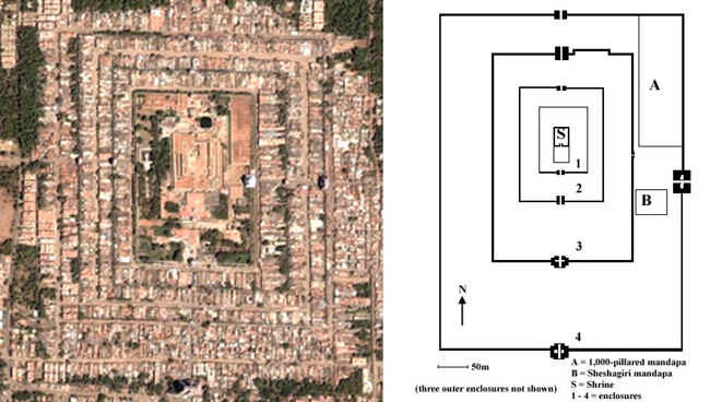 Srirangam Temple, Tiruchi - Plan - Aerial View